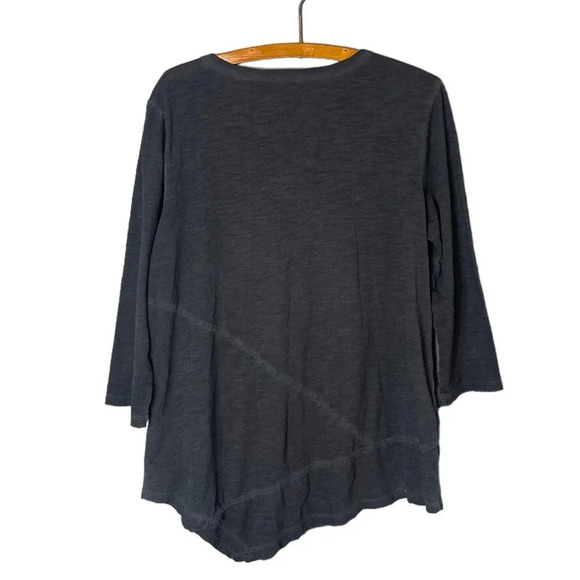 LOGO by Lori Goldstein Size Medium Distressed Cotton Slub 3/4 Sleeve Top Black - Picture 8 of 8